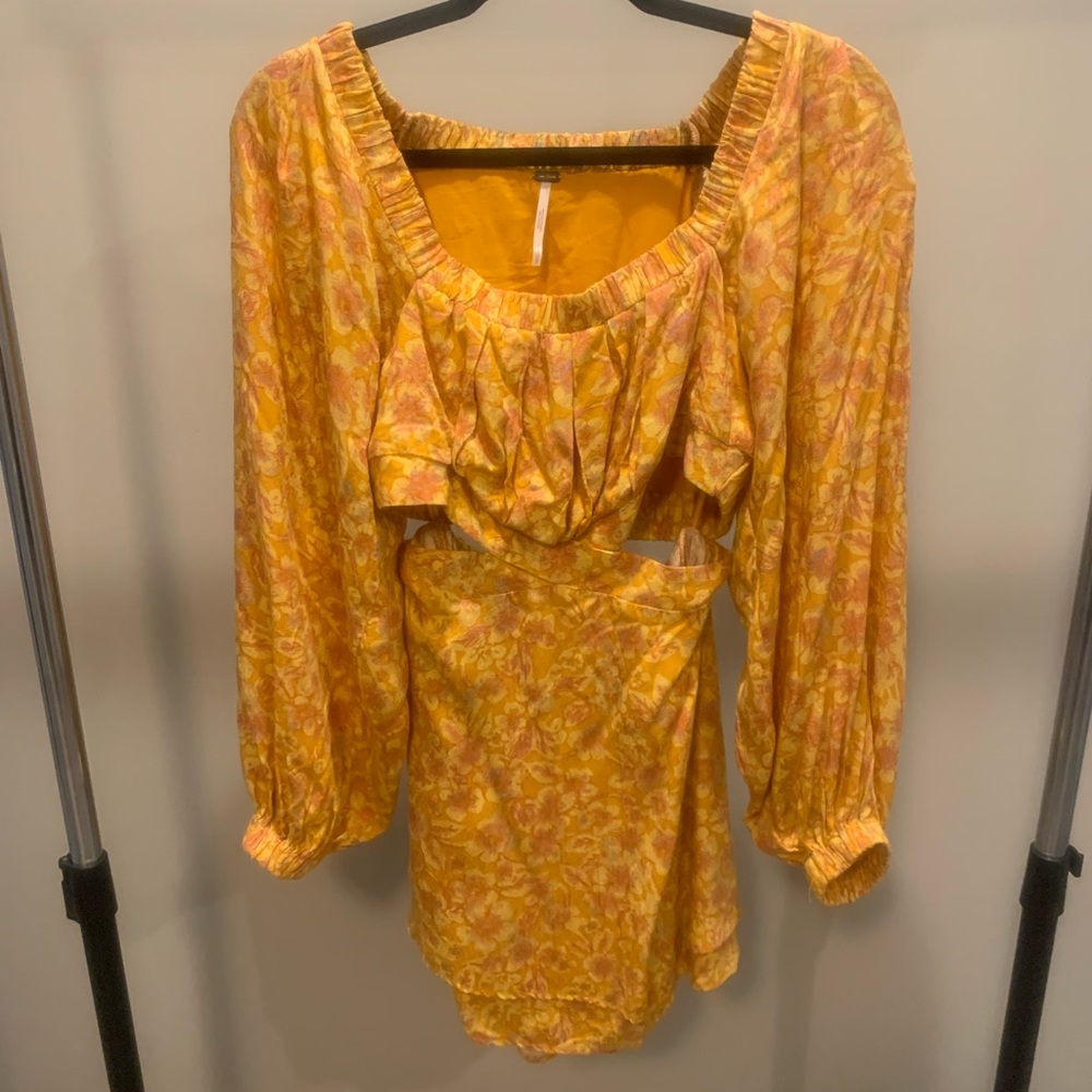 Free People Floral Yellow and Pink Mini Dress